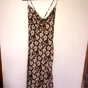 Astr Satin Strappy Brown Floral Midi Dress Women’s Large